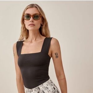Reformation Black Sleeveless Square Neck Tank